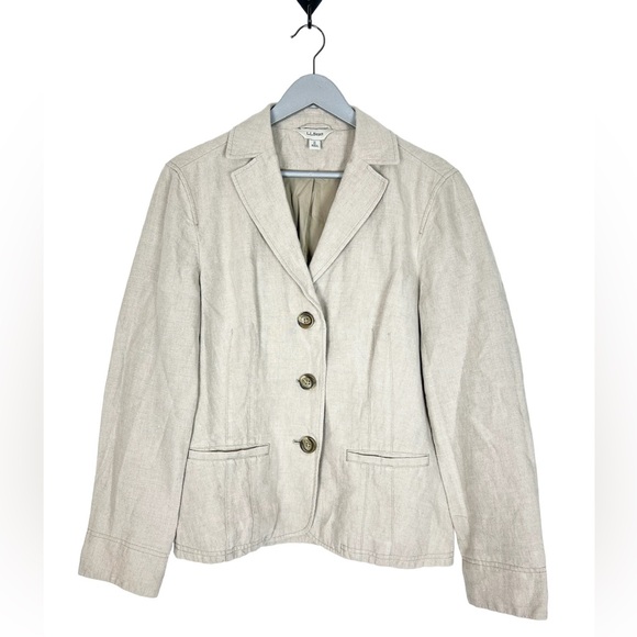 L.L. bean linen blazer size 14 oatmeal color - Picture 1 of 11